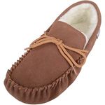 SNUGRUGS Men's Alfie Wool Lined Suede Sole Moccasin Slipper, Light Brown, 13 UK / 47 EU