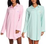 U.S. Polo Assn. Womens Sleep Shirts 2-Pack, Button Nightgowns for Women, Night Shirts Sleepwear…, 2 Pack Spearmint, 3X