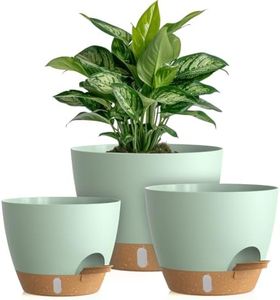 KUGAZ Self Watering Pots with Drainage Holes, 3 Pack 12/10/8 Inch Plant Pots with Water Level Indicator Deep Reservoir, Large Plastic Planter for Indoor Outdoor Plants - Green Brown