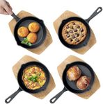 Mini Cast Iron Skillet with Wooden Base (Set of 4) - Cast Iron Frying Pan Mini Skillet with Protective Wood Base - Heavy Duty Metal Skillet Weighing 426g