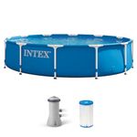 INTEX Metal Frame 12 ft x 30 in Above Ground Pool Set, Round Swimming Pool with Steel Frame, 530 GPH Cartridge Filter Pump, and Type A Filter Cartridge