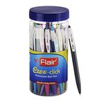 FLAIR Ezee Click 0.7 to 1 mm Ball Pen Jar Pack | Retractable Mechanism With Comfortable Grip For Smooth Writing | Different Playful Body Colors | Blue Ink, Pack of 25 Pens