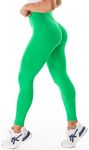 JOYSPELS Gym Leggings for Women Seamless Butt Lifting Leggings High Waist Tummy Control Yoga Pants Workout Ruched Bums Leggings UK Bright Green S