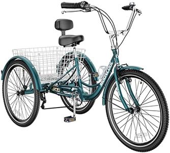 MOONCOOL Adult Tricycles 3 Wheel 7 Speed Trikes, 20/24/26 inch Adult Trikes 3 Wheeled Bike with Basket for Seniors, Women, Men.