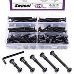 Swpeet 120Pcs M6x35mm/45mm/55mm/65mm/75mm Carbon Steel Black Hex Drive Socket Cap Bolts Barrel Nuts Kit with 1Pcs Allen Wrench, Screw Post Fit for Furniture Countsunk Belt Buckle Leather Binding Bolts