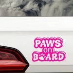 Hatcherabilia Paws On Board Pet Funny Car Stickers - Cat Stickers - Campervan Decals - Motorhome Stickers - Bumper Stickers - Cute Stickers - Dog Car Stickers and Decals (Pink)