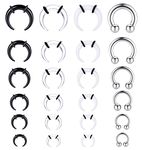 Adramata 24Pcs 14G-4G Acrylic Pincher Tapers Septum Ring C Shape Stainless Steel Buffalo Stretcher Expander with Black O-Rings for Stretching Pierced Nose Ear Cartilage