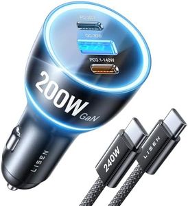 LISEN 170W Car Charger USB C Fast Charging for iPhone 16 Pro Max GaN PD3.1 140W+PD30W Cigarette Lighter Adapter Super Fast Car Charger Type C for Laptop Samsung Galaxy S25 Ultra MacBook Pro iPad Drone