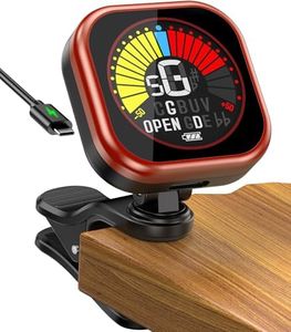 New Bee Guitar Tuner Clip-On Rechargeable with Color Screen 360° Rotatable Acoustic Chromatic Open Tuning for Guitar, Bass, Ukulele, Violin (Red, 1 Pack)