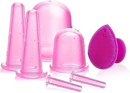 Juego de ventosas faciales para masaje facial y de ojos, juego de ventosas faciales de 7 piezas con cepillo exfoliante para la piel del cuello facial (rosa)