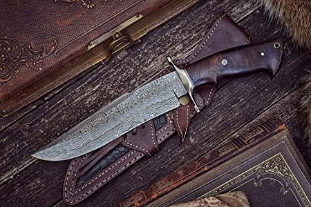 BIGCAT ROAR Raptor - Handmade Damascus Steel Fixed Blade Hunting Knife 13.2" - Walnut Wood Handle & Leather Sheath - Bushcraft Outdoor Camping Skinning & Survival Long Knife - Collector Gifts for Men
