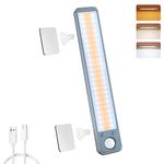 MERTTURM® Under Cabinet Light 96LED, 3 Color 25cm Wireless Dimmable Magnetic LED Strip Wardrobe Light with Motion Sensor, 2000mAh Rechargeable Cupboard Sensor Light for Kitchen Closet Stair, 1 Pack