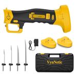 VynNetic Cordless Electric Fillet Knife, Rechargeable Yellow Fillet knife with 4 Ti-Nitride S.S. Coated Non-Stick Blades, Cooling Hole Non-Slip Grip Handle & 2 Batteries, Charger and Case for Fishing