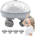 Portable Electric Scalp Massager - Rechargeable IPX7 Waterproof Heated Scalp Massager w/ 100 Kneading Nodes, 3 Speed Modes, 2 Massage Styles, 8 Claws for Scalp/Body Massage & Face Cleaning (Silver）