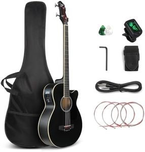 GLARRY Full Size Acoustic Electric Bass Guitar Beginner Kit, Cutaway 4 Strings Electric Acoustic Bass Guitar w/Inbuilt Tuner, Bag, Strap, Picks, Strings, Basswood Bass Guitarra, Matte Black