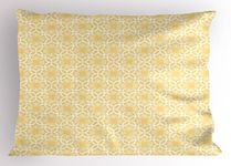 Ambesonne Yellow and White Pillow Sham, Ornate Floral Pattern with Swirls Curls Symmetrical Overlap Motifs, Decorative Standard Size Printed Pillowcase, 26" X 20", Pale Yellow