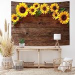 Moyrisou Wooden Board Sunflowers Wall Art Tapestry for Bedroom Aesthetic, Flowers Floral Rustic Country Yellow Brown Backdrop, Wall Tapestries for Woman Teen Girl Daughter Baby Room Decor