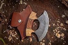 Damascus Chef Kitchen Ulu Knife Chef Knife Heavy Duty Damascus Handle Koa Wood with Leather Sheath (Brown)