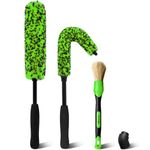 YeewayVeh Car Wheel Brush Kit, 3 Pack Long Handle Wheel Cleaning Brush and Detailing Brush, Scratch-Free Wheel Cleaner Brushes for Vehicle Motorcycle Rim Fenders Engine Exhaust Tips, Green