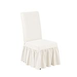 SureFit Essential Twill Long Dining Chair Ruffled Slipcover in White