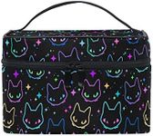 Goth Makeup Bag, Colorful Neon Cat Heads Makeup Organizer Bags Toiletry Bag Box Travel Cosmetic Bag Make Up Train Case for Women Teen Girl Ladies