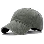 Men Women Washed Cotton Low Profile Distressed Vintage Baseball Cap Plain Adjustable Dad Hat (Army Green)