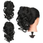 Gairyan 12" Clip in Ponytail Hair Extensions Curly Ponytail Extension Claw on Pony tails Wavy Synthetic Hairpieces for Women Real Look Short Wave (Black)