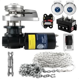 Five Oceans Vertical Windlass Kit, Boat Anchor Windlass Pacific 600 Watts, 12V DC, with 3-Strand Rope 1/2 Inch x 150 Ft, Galvanized Steel HT G4 Chain 1/4 Inch x 15 Ft - FO3931-C1