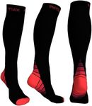 Physix Gear Compression Socks 20-30 mmHg - Men & Women - Running, Nurses, Shin Splints, Flight, Travel (BLACK/RED-L/XL)