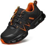 Steel Toe Shoes for Men Women, Black-Orange Work Shoes, Women 7.5 / Men 6