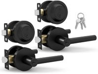 Mega Handles - RAEGEN Entry Combo 2 Pack I Entry Lever Door Handle and Single Cylinder Deadbolt Lock and Key Combo Pack - Heavy Duty Round Locking Lever Set - Matte Black - Keyed Alike