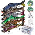 Goture 6Pcs Best Bass Fishing Lures 2023, Multi Jointed Swimbait for Bass, Pike Fishing Lure, Bionic Swimming Lures, 4 Segmented Fishing Lures Kit for Bass Pike Walleye Crappie Fishing, 4.7", 0.67oz