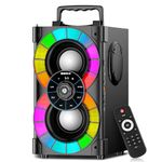 Portable Bluetooth Speakers 80W Big Powerful Wireless Stereo Sound Boombox Outdoor Loud TWS Home Party Speaker with Subwoofer, FM Radio, LED Lights, Remote Control