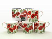 FINE Bone China Set of 4 Mugs Gift Boxed Summer Poppy Mugs Free UK DELIVERY