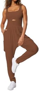 Casei Jumpsuits for Women Casual Summer Rompers Sleeveless Loose Strap Baggy Overalls Yoga Harem Jumpers with Pockets(Brown,XL)