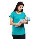 Sillyboom Premium Cotton Solid Women's Pregnancy Maternity Feeding T-Shirt, Nursing Top Tee Round Neck Half Sleeves T-Shirt for Pregnant Women (sky Blue, 2XL)