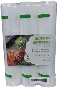 (6 Rolls) 28CM x 5M Roll- Commercial Grade Vacuum Food Sealer Bag Rolls- Compatible with All Vac Seal Machines for Food Saver, Seal a Meal- Heat Seal Storage Bags, Weston, Precut Quart, Sous Vide Bags