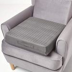 HOMESCAPES Grey Quilted Armchair Booster Cushion with Removable Cover 50 cm Square 10cm Deep Firm Orthopaedic Foam Cushion Seat Pad with Soft Faux Suede Washable Cover