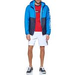 Tommy Hilfiger Mens Color Blocked Logo Rain Slicker Jacket, Blue/Teal Color Block, X-Large