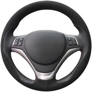 MEWANT Hand-Stitched Customized 3D Design Black Suede with Leather Steering Wheel Cover Wrap for BMW 1 Series E81 E82 E87 E88 2013 / X1 E84 2013-2015