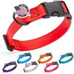Dogline Biothane Waterproof Dog Collar with Quick Release Buckle Strong Coated Nylon Webbing with Odor- Proof for Easy Care Easy to Clean Fits Small Medium or Large Dogs, Red 1" W 15-23" L