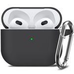 Ljusmicker for AirPods 3rd Gen Case Cover with Keychain,Soft Silicone Protective Case for Apple AirPods 3rd Generation Charging Case,Shockproof AirPod 3 Case for Women Men,Front LED Visible-Black