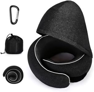 SNFAJOHE Hooded Travel Pillow for Airplanes, Memory Foam Neck Pillow with Chin Support, Compact Airplane Pillow for Long Flights Black