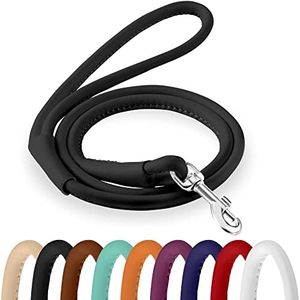 CollarDirect Rolled Leather Dog Leash 6ft, Soft Training Leather Dog Leash for Puppy and Grown Dog Small Medium Large Black Blue Red Orange Green Pink White (Black, Size XL 6ft)