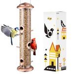 iBorn Metal Bird Feeders Brushed Copper Wild Bird Feeder for Outdoors Hanging All Metal Brushed Copper Finishing 15 Inch 6 Port,Pack of 1(Seed is not Included)