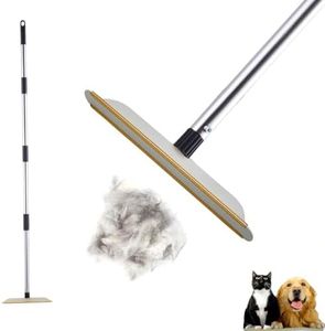 Carpet Rake for Pet Hair Removal with 60″ Long Handle, Lint Scraper for Couch Rug, Dog Cat Hair Remover Brush Tool, Reusable Fur Broom for Car Furniture Mats Stairs