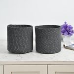 LaVichitra Braided Cotton Baskets | Storage Bins Organizer | Laundry, Toys & Planter Basket- Set of 2 (8 Inch), Silver Grey