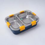 Darkpyro 2 Compartment Stainless Steel Lunch Box with Spoon, Leakage Proof Lunch Box for School Kids and Adults Pack of 1 Blue,750ml