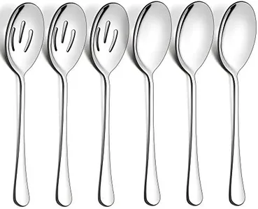 LIANYU 6 Pack Serving Spoons Set, Stainless Steel Large Slotted Spoons, Buffet Dinner Restaurant Serving Utensils, Catering Set for Party Banquet, 9.8 Inch