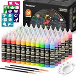 Shuttle Art 66 Colors Fabric Paint, 3D Fabric Paint with Stencil and Brushes, Permanent Textile Paint Includes Neon, Metallic, Glitter and Glow in the Dark Paint, Ideal for Clothing and DIY Decoration